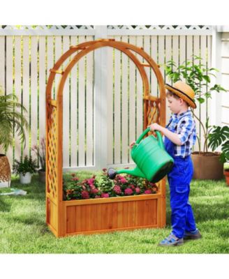 Raised Garden Bed with Lattice Trellis Ached Roof Wooden Elevated Planter Box