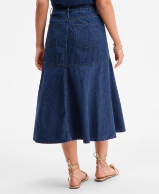 Women's Denim Flared Midi Skirt, Exclusively at Macy's