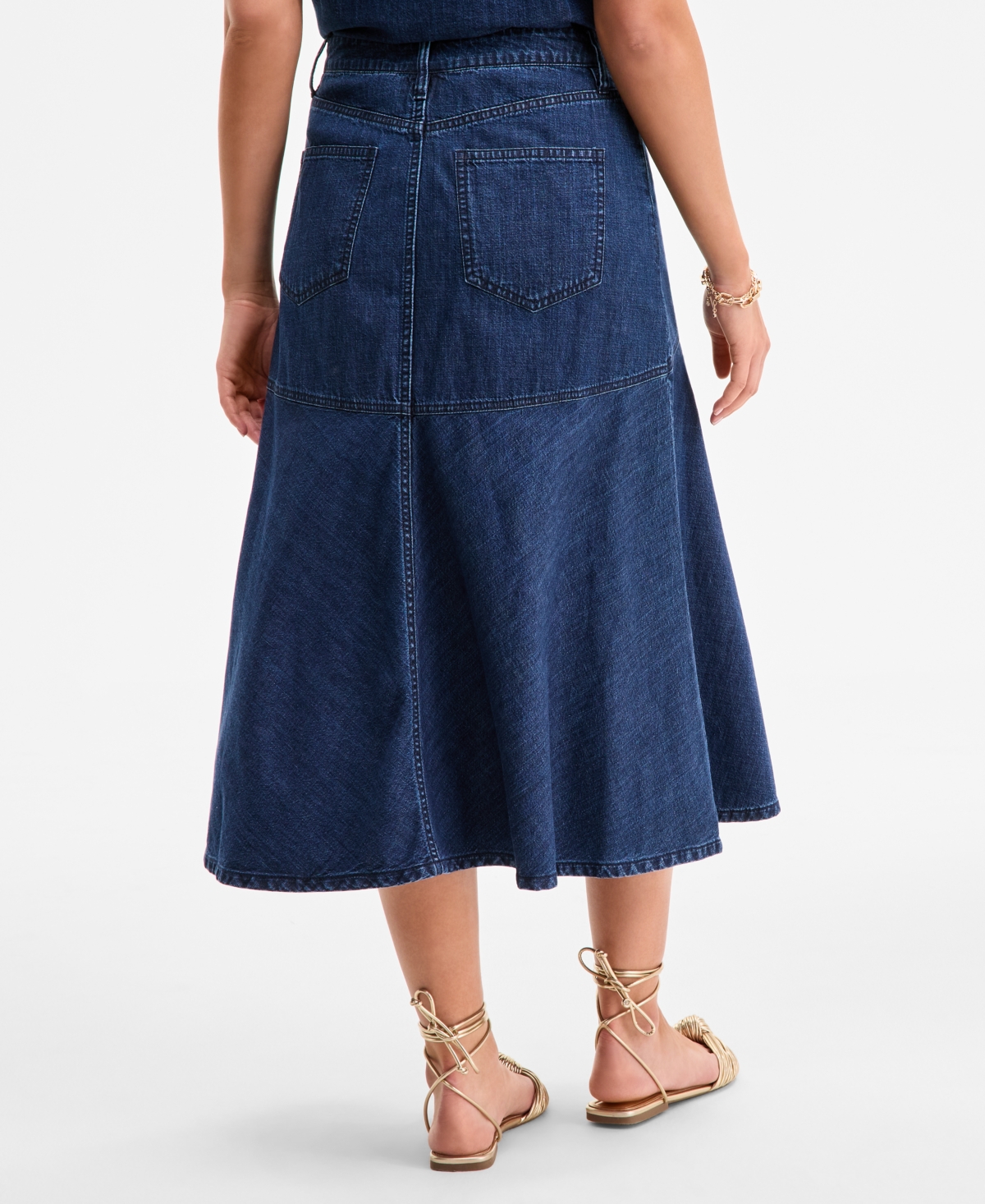 On 34th Womens Cotton Denim Puff Sleeve Shirt Denim Flared Midi Skirt Exclusively At Macys In Blue