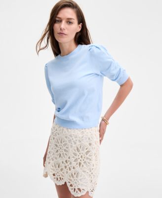 Women's Puff-Sleeve Crewneck Sweater, Exclusively at Macy's