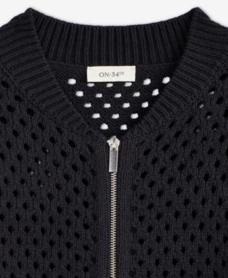 Women's Perforated Zip-Front Sweater Bomber, Exclusively at Macy's