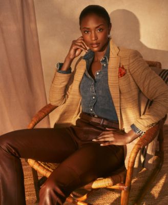 Lauren Ralph Lauren - Women's Herringbone Tweed Blazer, Denim Shirt & Lambskin Straight Ankle Pants