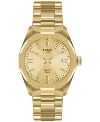 Tissot - Women's Swiss PRC 100 Solar Gold-Tone Stainless Steel Bracelet Watch 34mm