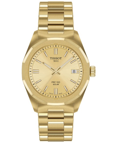 Tissot Women's Swiss PRC 100 Solar Gold-Tone Stainless Steel Bracelet Watch 34mm