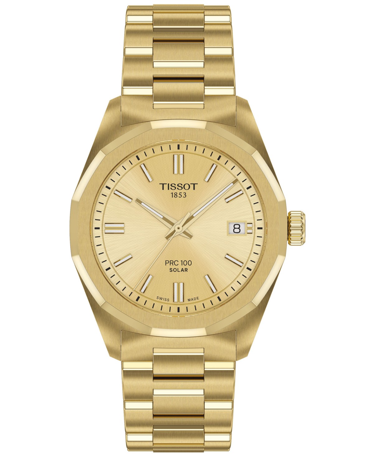 Tissot Women's Swiss PRC 100 Solar Gold-Tone Stainless Steel Bracelet Watch 34mm — фото 1