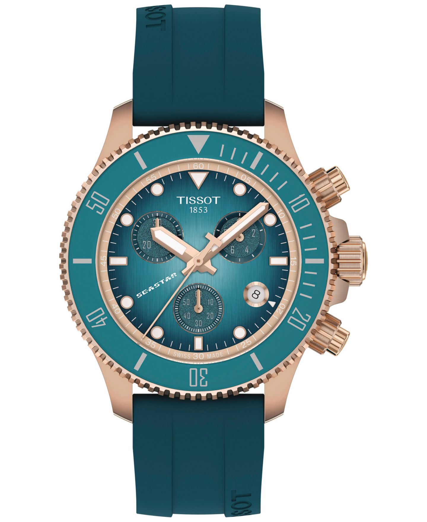 Мужские часы Tissot Swiss Chronograph Seastar 1000 Blue Rubber Strap Watch 38mm — фото 1