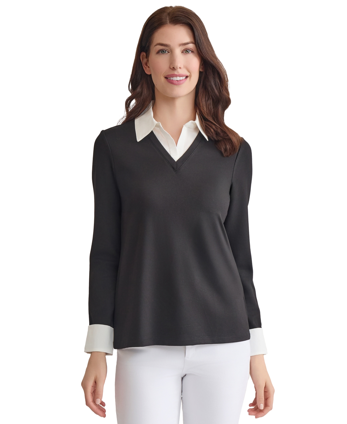 Women's Serenity Knit Layered-Look Top - Jones Black/Nyc White