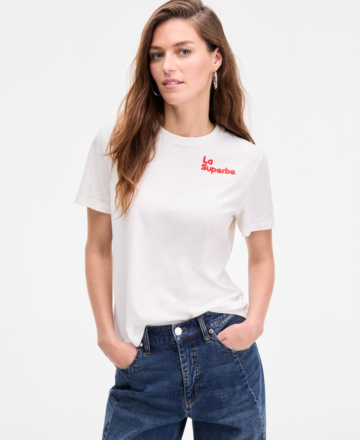 Women's Superbe Embellished Crewneck Tee, Exclusively at Macy's - Winter Ivory