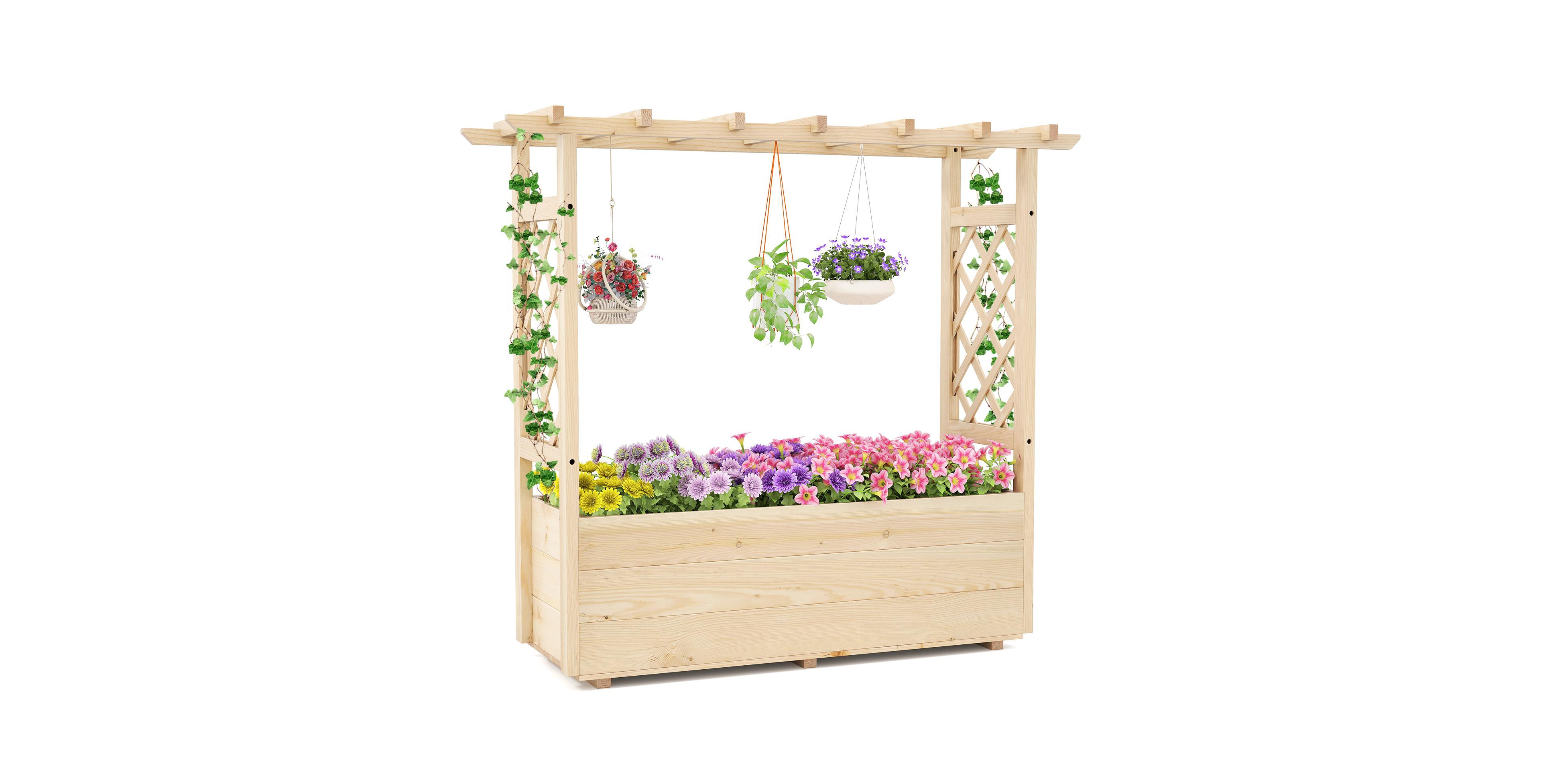 Raised Garden Bed Wooden Elevated Planter Box with Hanging Roof