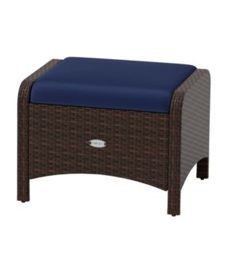 2 Pieces Outdoor Patio PE Wicker Ottomans with Removable Cushions