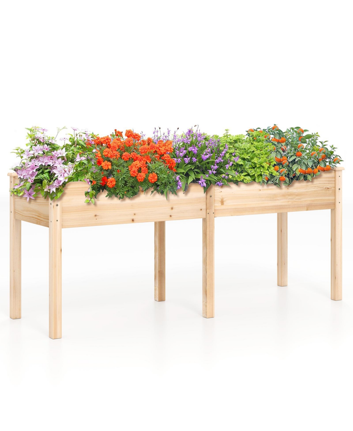 Outdoor Raised Garden Bed with Divider Panel and Drainage Holes - Natural