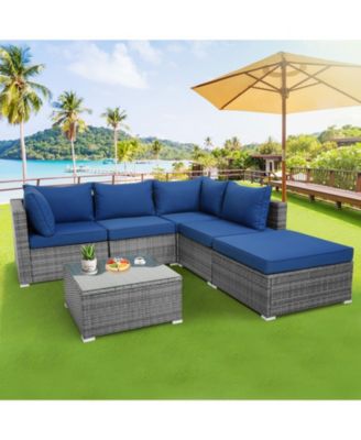 6 Pieces Outdoor Rattan Sofa Set with Seat and Back Cushions