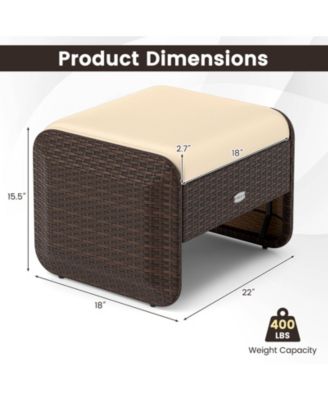 2-Piece Outdoor PE Wicker Ottomans with Removable Cushions for Patio or Garden