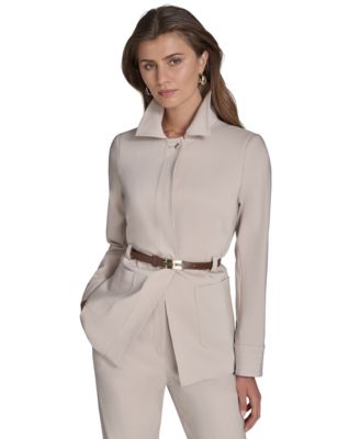 Halston - Women's Faux-Leather Belted Stand-Collar Jacket