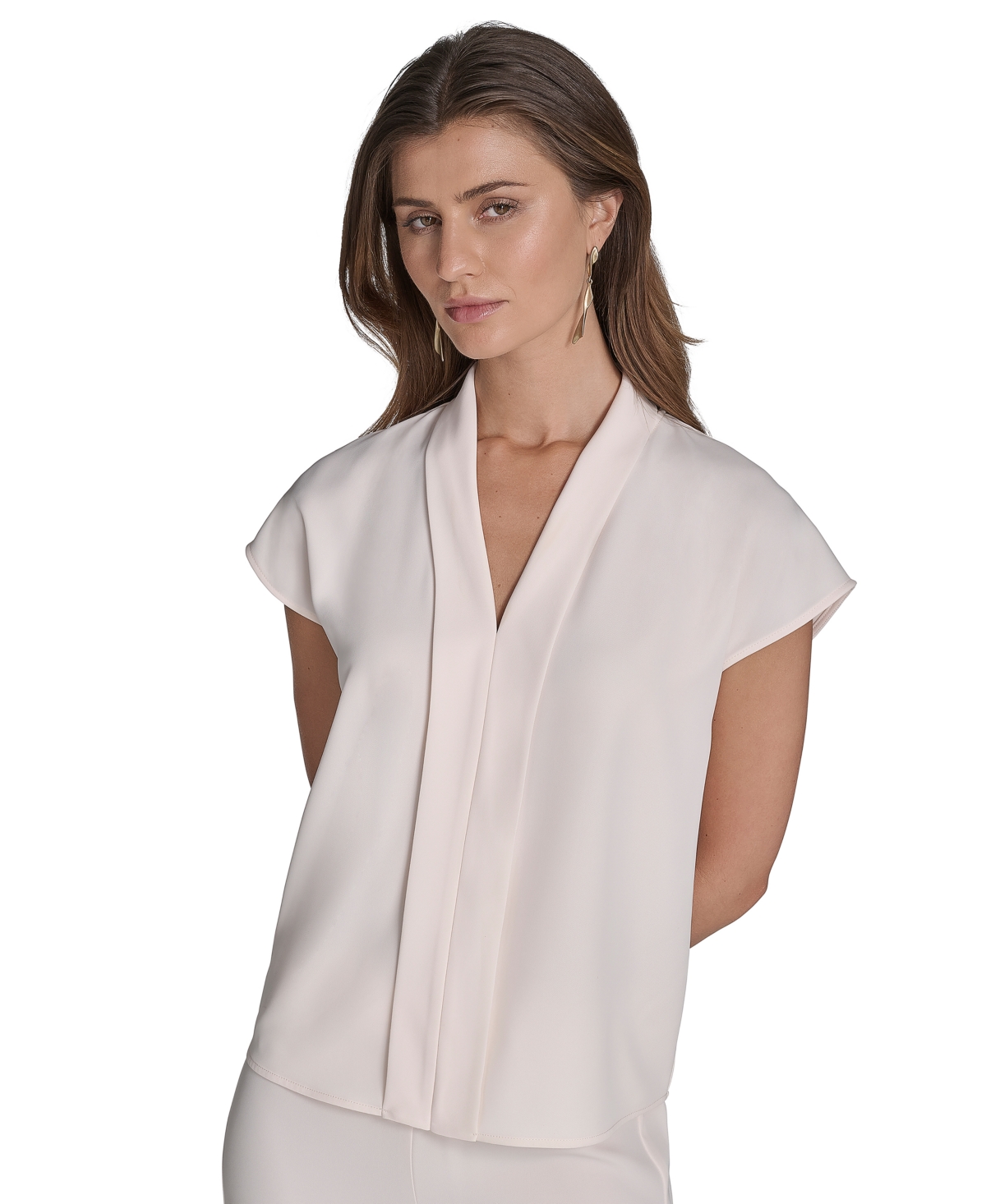 Women's Cap-Sleeve V-Neck Blouse - Vanilla
