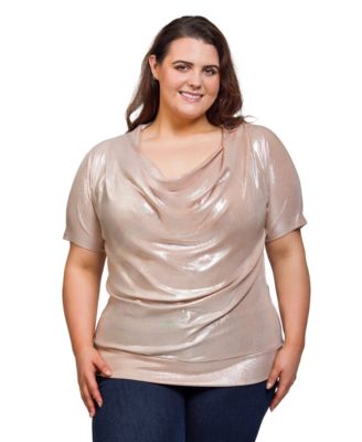 Plus Size Cowl Neck Short Sleeve Top
