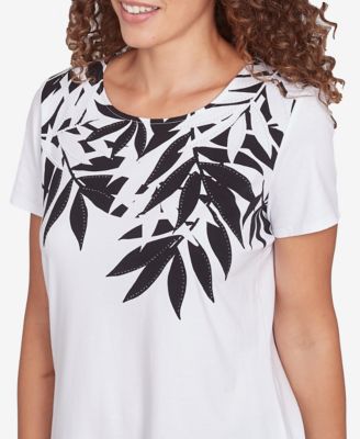 Petite Scoop Neck Palm Print T Shirt