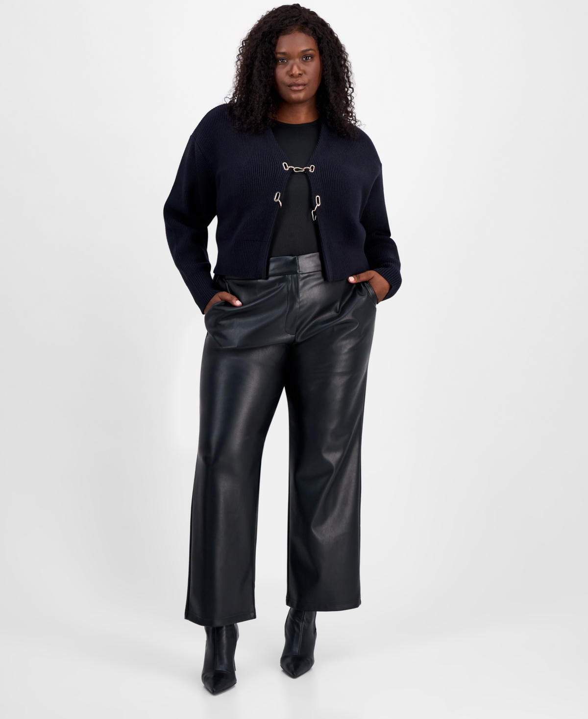 Bar Iii Trendy Plus Size Faux-leather Pants, Macy's Exclusive In Black
