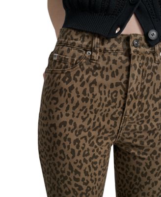 Women's Animal Print High Rise Cropped Flare Jeans
