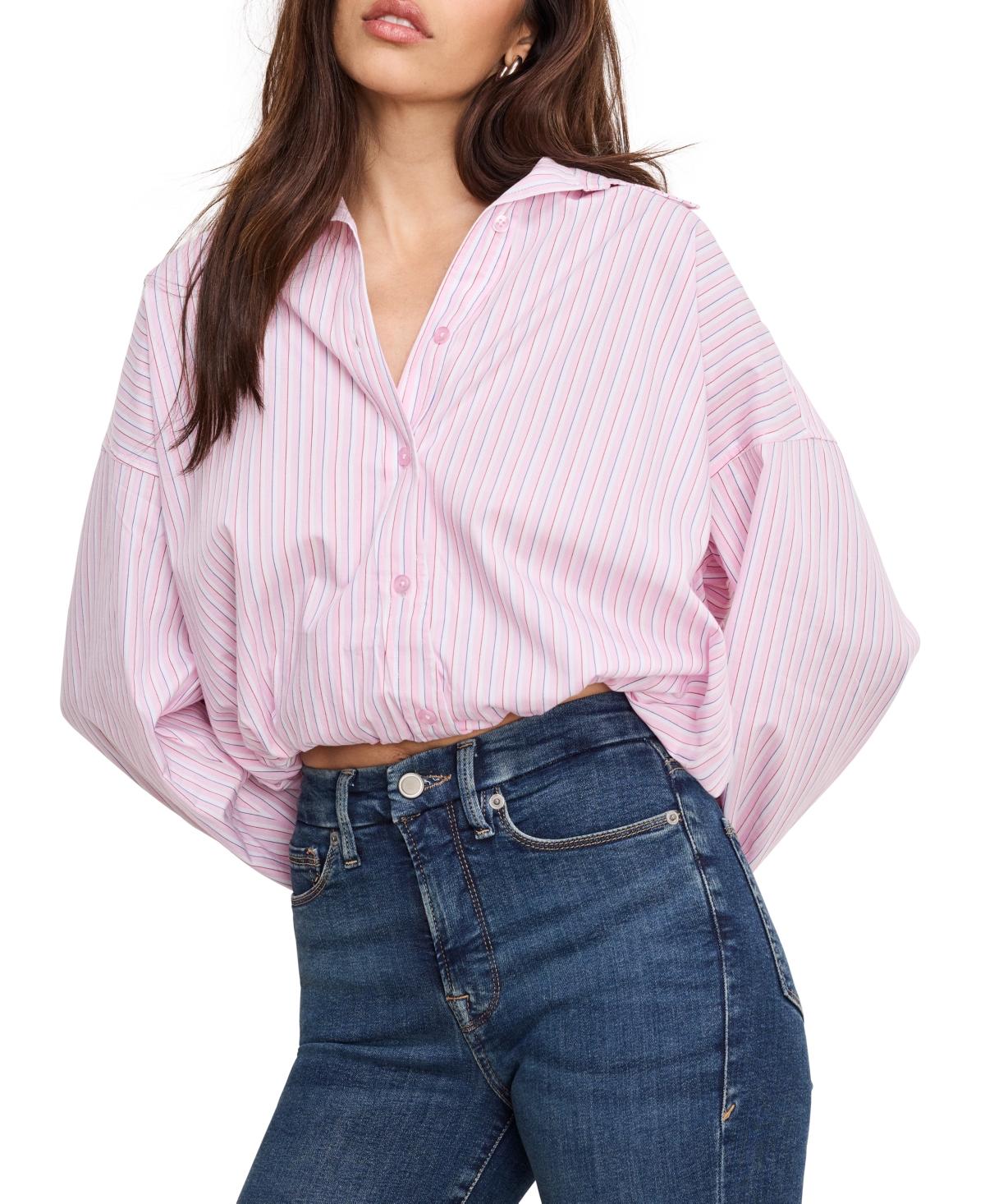 Women's Button-Front Poplin Bubble Shirt - Candy Stripe