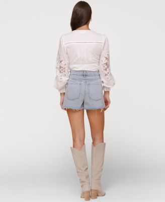 Women's Crochet-Front Denim Cutoff Shorts