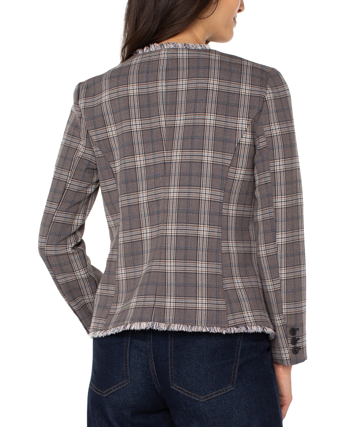 Liverpool Los Angeles Women's Collarless Fray-trim Fitted Blazer In Multi