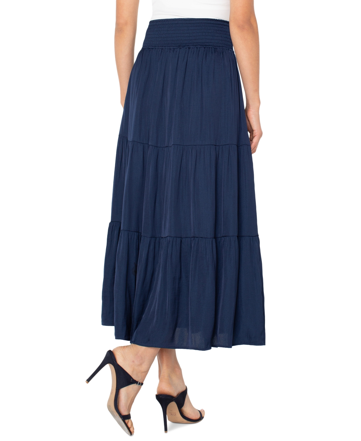 Liverpool Los Angeles Women's Tiered Woven Maxi Skirt In Navy