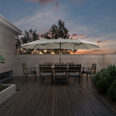 15 FT Double-Head Patio Umbrella with Base Included Large Outdoor Umbrella with Solar Detachable Lights Rectangular Crank Market Umbrella