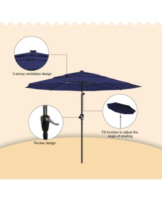 10 FT Patio Umbrella with Solar Lights 3-Tier Outdoor Table Umbrella Market Umbrella Pool Umbrella Outdoor Umbrellas for Patio, Red