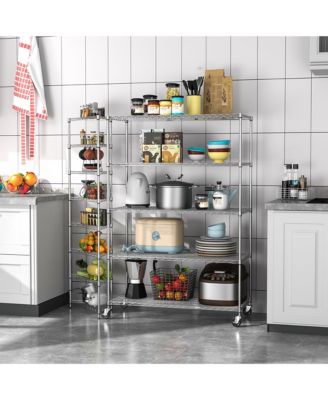 5-Tier Heavy-Duty Adjustable Metal Wire Shelving Unit with Wheels and Shelf Liners Storage Rack