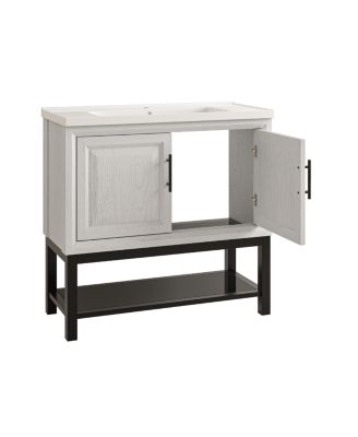 36&amp;#x22; MGO Board &amp; Metal Frame Ceramic Sink Soft-Close Freestanding Bathroom Vanity