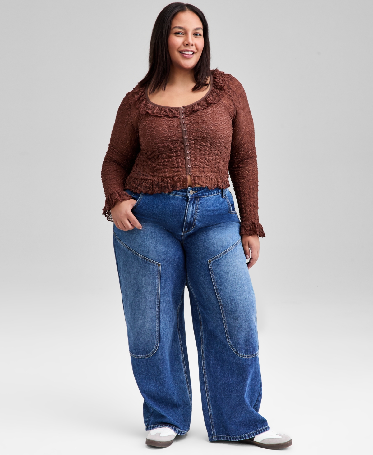 And Now This Trendy Plus Size Cotton High-rise Straight-leg Jeans, Macy's Exclusive In Blue