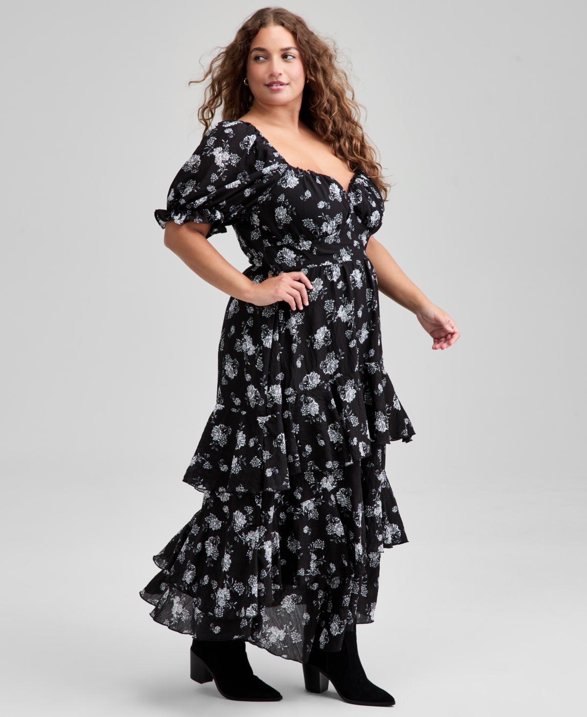And Now This Trendy Plus Size Puff Sleeve Dress, Macy's Exclusive In Black