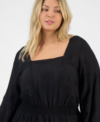 Trendy Plus Size Embroidered Balloon-Sleeve Mini Dress, Macy's Exclusive
