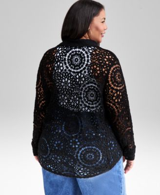 Plus Size Cotton Crocheted Blouse