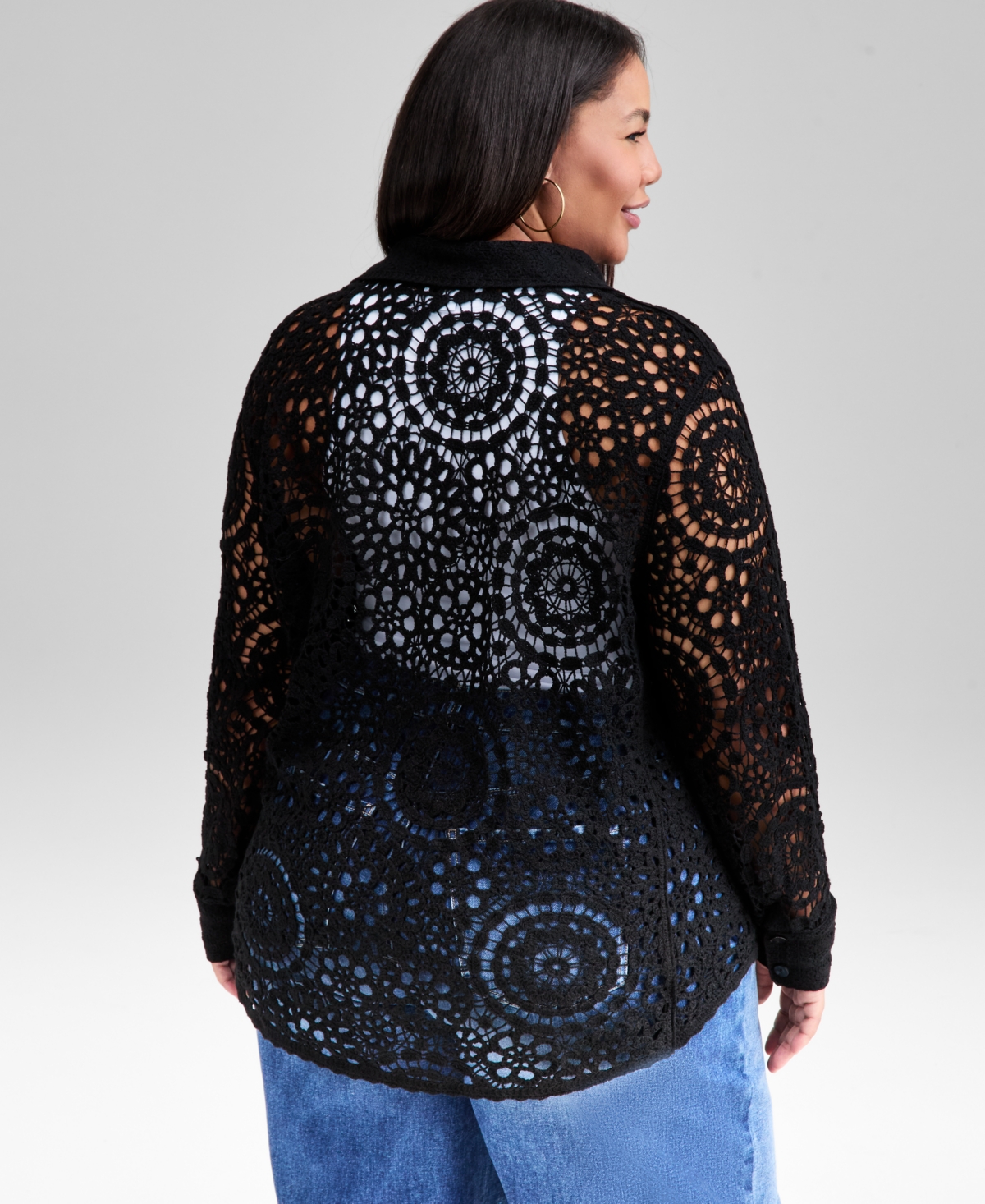 And Now This Plus Size Cotton Crocheted Blouse In Black