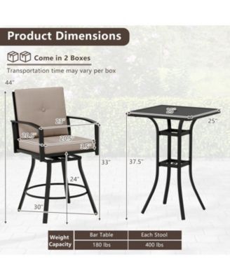 3 Pieces Patio Swivel Bar Set with Soft Cushions and Umbrella Hole