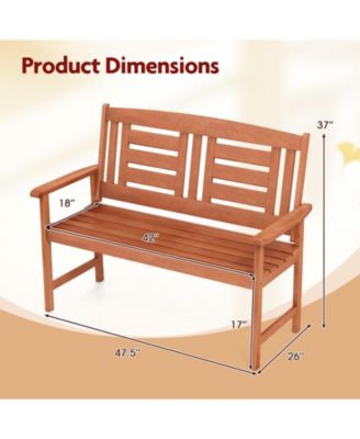 Outdoor  Loveseat Hardwood 2-Seat Bench with Inclined Backrest and Slatted Seat