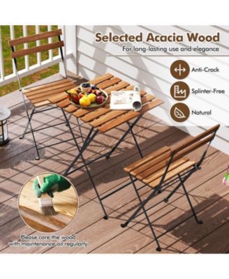 3 Piece Patio Acacia Wood Bistro Set with Slatted Seat and Tabletop