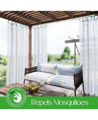 Insect Shield Leno Stripe Tab Top Curtain Panel, 52"Wx 84"L