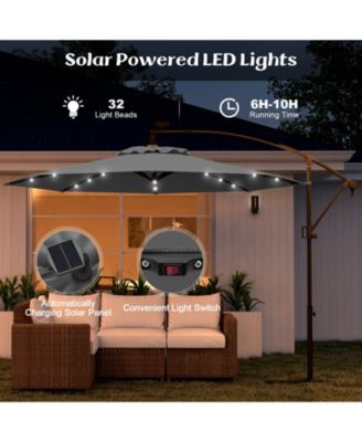 360° Rotation Solar Powered LED Patio Offset Umbrella without Weight Base