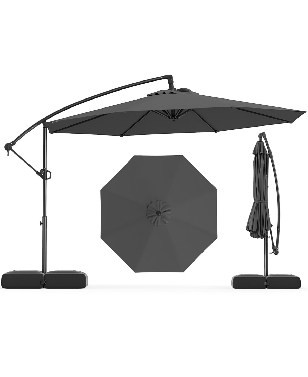 Offset Hanging Umbrella with Base Patio Cantilever Umbrella with Tilt - Red