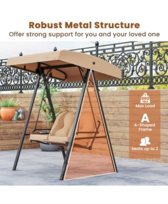 2-Person Outdoor Porch Swing with A-Shaped Metal Stand and Adjustable Canopy