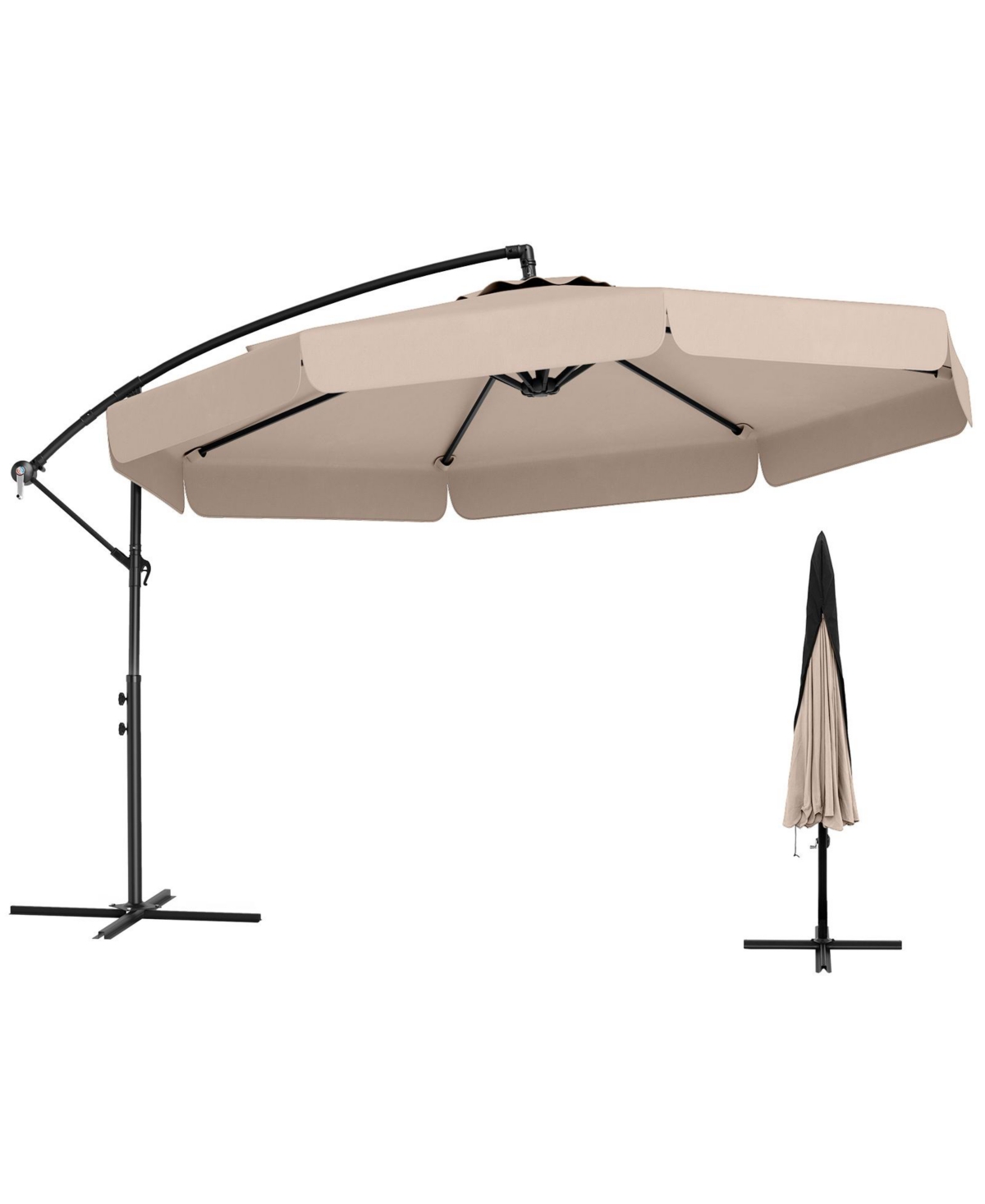 Patio Cantilever Umbrella with Cover Tilt Adjustment and Ruffled Edge - Taupe