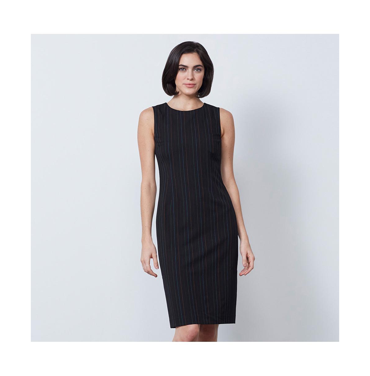 Women's Colorful Black with Pinstripes Dress Conversation - Black/pink/green/orange/blue