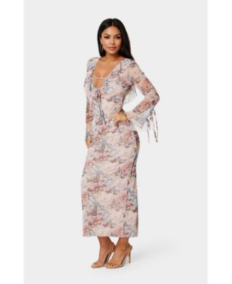 Women's Long Sleeve Ruffle Neck Maxi Dress