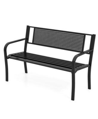 Garden Bench with Patterned Backrest and Curved Armrests