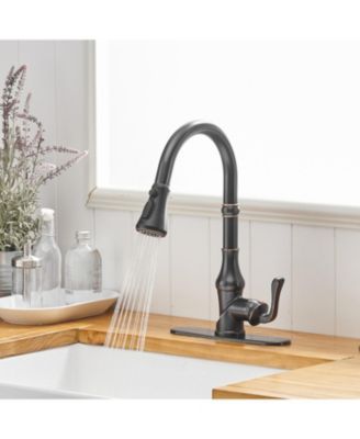 Single-Handle Pull-Down Sprayer 3 Spray High Arc Kitchen Faucet With Deck Plate