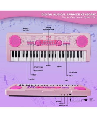 Kids Pink 49-Key Light-Up Karaoke Piano Keyboard with Mic - PKBRD4912PK
