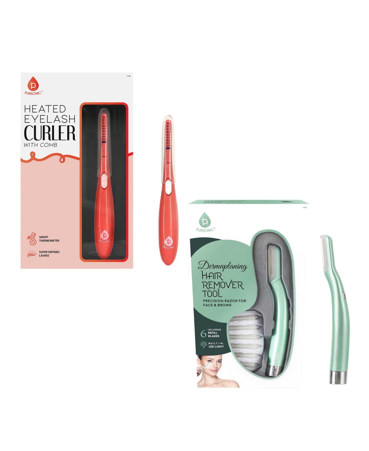 Beauty Duo Bundle &#x2013; Heated Eyelash Curler with Comb + Precision Dermaplaning Hair Remover Tool for Flawless Lashes and Smooth Skin - G